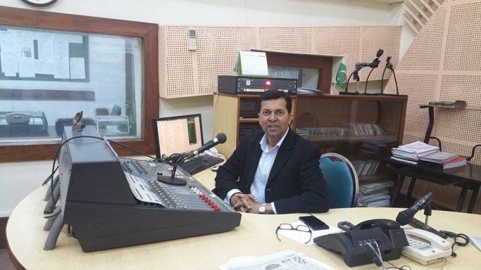 Muhammad Farhan Aslam in the FM104 Islamabad studio of Radio Pakistan.