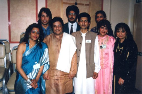 Farhan Aslam with Anup Jalota and the Sunrise Radio Leicester team after a live concert.