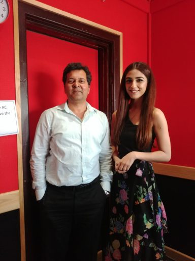 Muhammad Farhan Aslam with Pakistani actress Maya Ali at Asian Sound Radio Manchester.