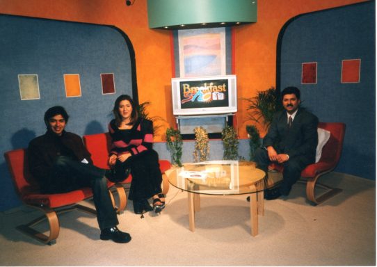 Farhan Aslam and Saima Salman interviewing singer Shehzad Roy at ARY Television’s London studio.